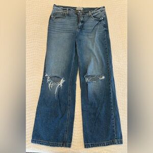 Sneak Peak Vintage Classic Blue Flare Jeans with Distressed Details
